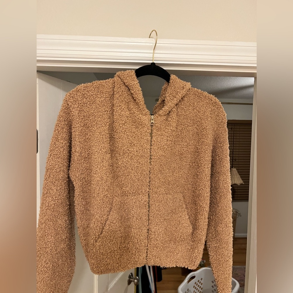 Skims cropped zip up fuzzy hoodie